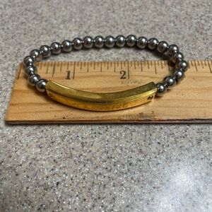 Rustic Cuff Two-Tone Silver and Gold Bead Bracelet THANKFUL